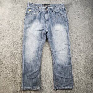Vintage Y2K Southpole Baggy Loose Med Wash Yellow Tab Jeans Size 38 Faded Denim